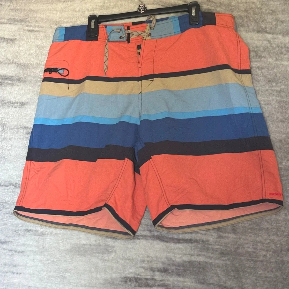 Patagonia Mens Striped Board Shorts Orange Blue Tan Size 40 Swim Trunks 86610